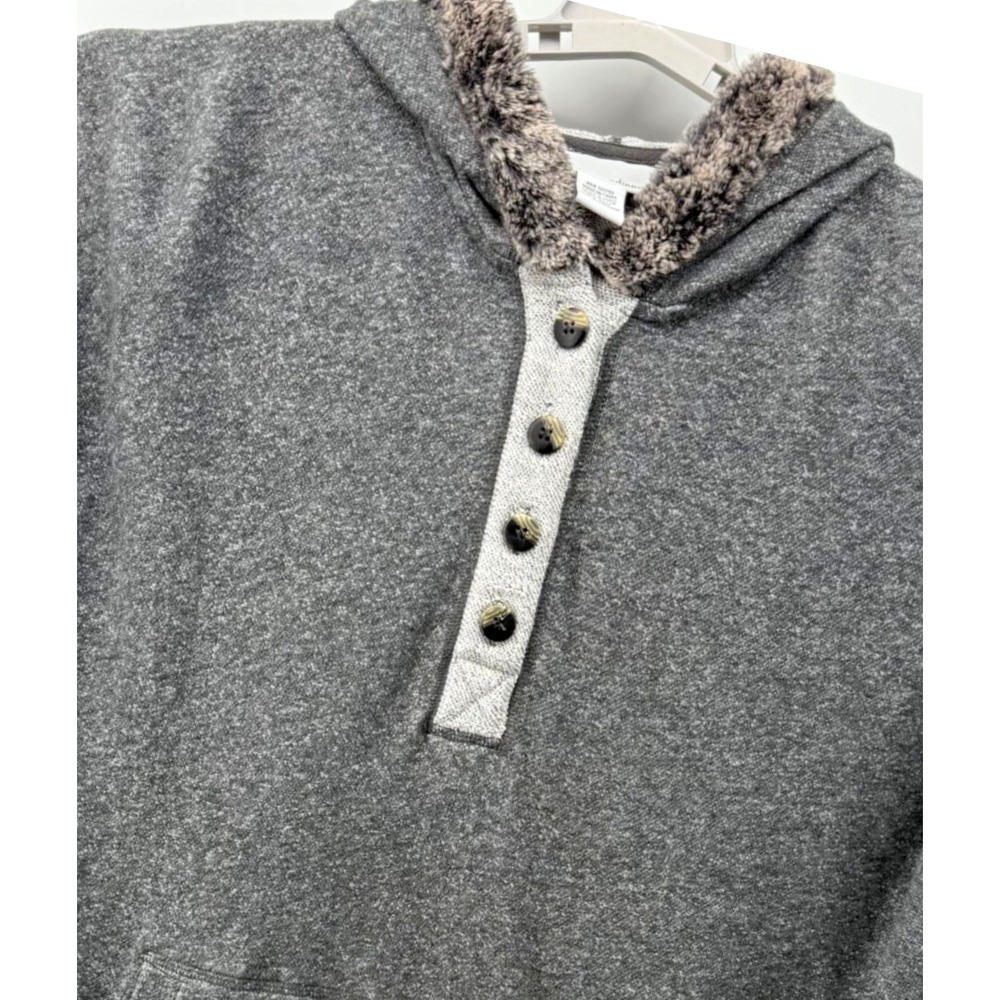 Soft Surroundings Hoodie Sweater Womens L Gray  Faux Fur Trim  Cabincore Cuddle